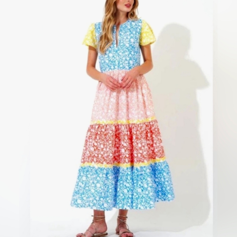 OLIPHANT $325 Canary Multi V-neck Maxi NWT Medium